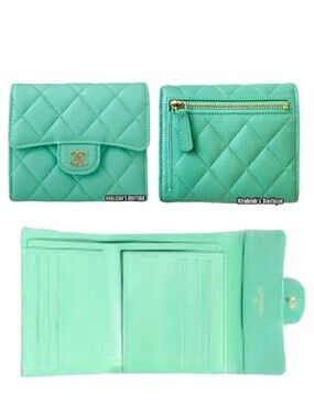 BNIB!! VERY Rare!!! Chanel Wallet LARGE Trifold Tiffany Blue Caviar Belt Waist